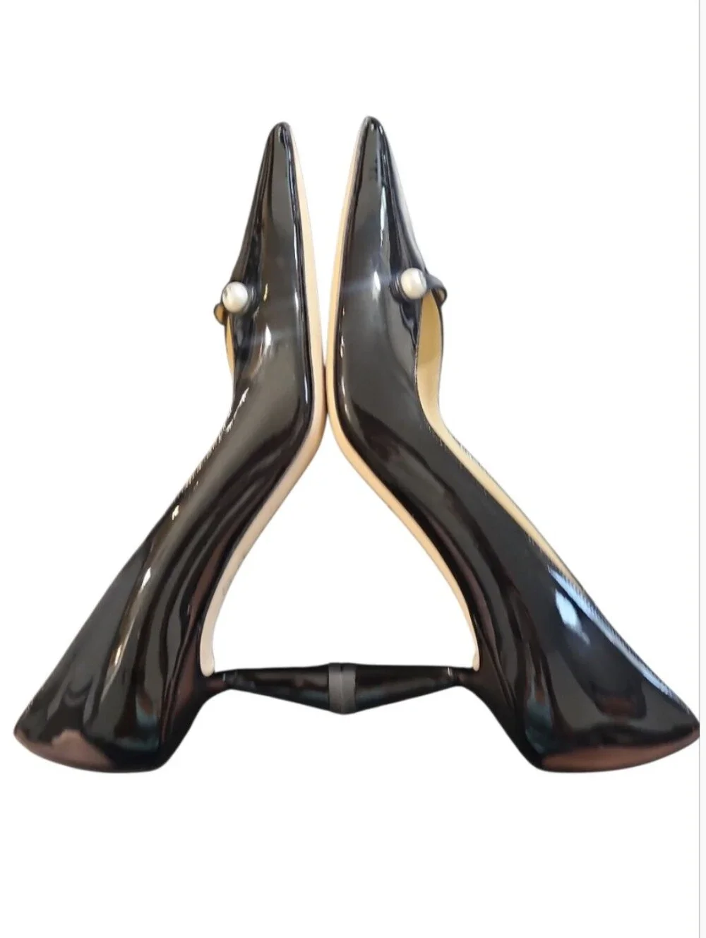 Jimmy Choo Black Patent Rosalia 65 Pointed Pearl Pump Heel 10